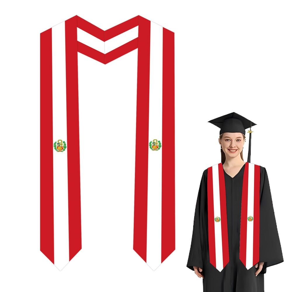 9735 Peru National Flag Graduation Stole Embroidery Sash for Study Aboard